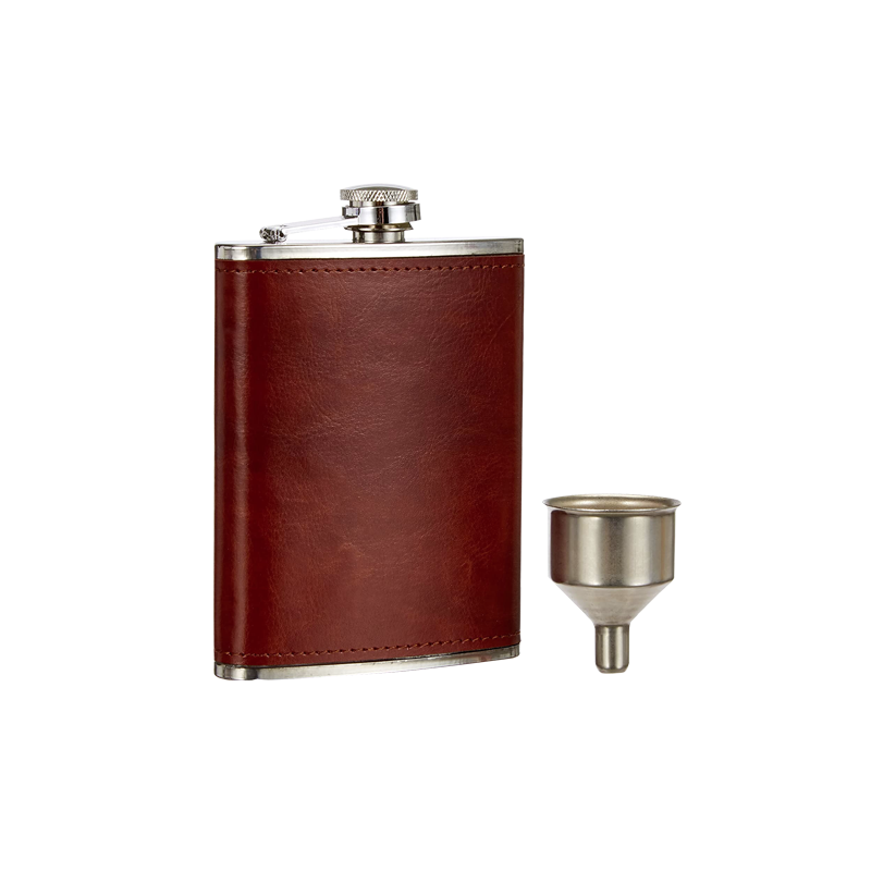 Petaca acero inox. piel